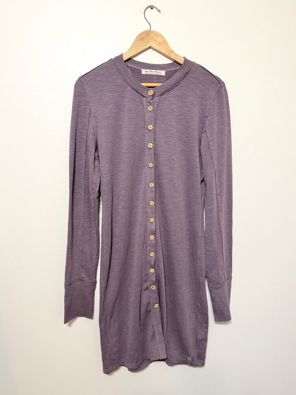 Free People We the Free Button Down Ribbed Dress Size Large Purple Beach Boho